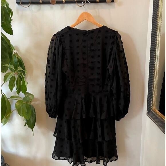 Halogen M Black Swiss Dot Dress | Nordstrom, Tiered Ruffle Hem, Sheer Sleeves - Picture 2 of 6